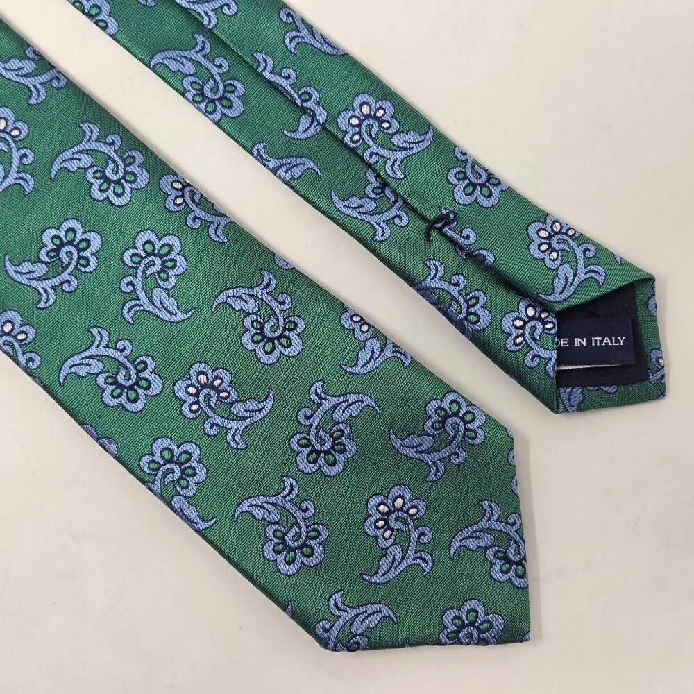KLEIN EPSTEIN & PARKER SILK TIE GREEN BLUE FLORAL FOULARD SATIN 2.75" X 59"